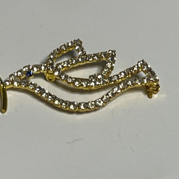 VTG Rhinestone Crystals Christmas Peace Dove Red Rose Brooch Pin 2.25" - Picture 12 of 14